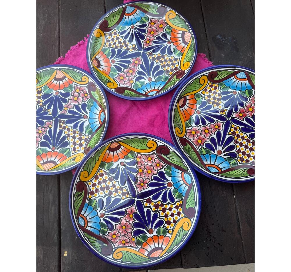 Set of 4 Vintage Anel Mexico Talavera Dinner Plates 11.5" Hecho en Mexico